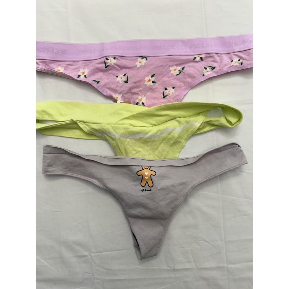 Victoria's Secret PINK Thong Panties Womens XL Gingerbread Floral 3 Pack